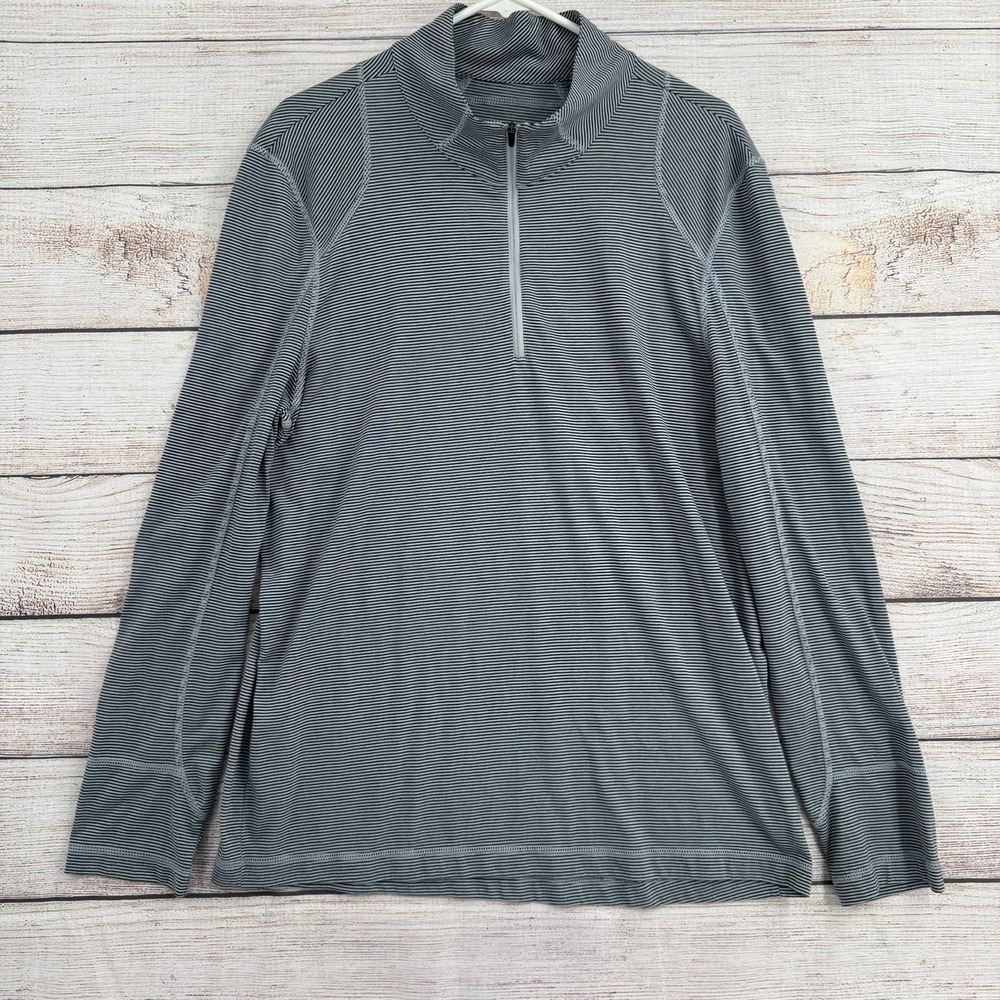 Toad&Co Onrush 1/4 Zip Pullover Mens XL Grey Striped Long Sleeve T2242501